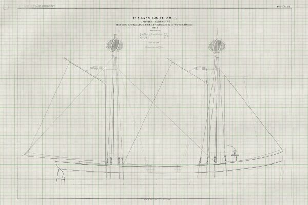 Light Ship Blueprint Drawing - 1856 Lightvessel Ship Blueprint, Light Ship Drawing, Old Ship Blueprint, Navy Ship Poster, Lighthouse Drawing