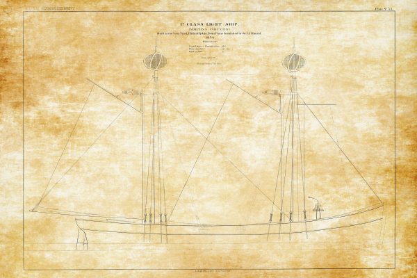 Light Ship Blueprint Drawing - 1856 Lightvessel Ship Blueprint, Light Ship Drawing, Old Ship Blueprint, Navy Ship Poster, Lighthouse Drawing