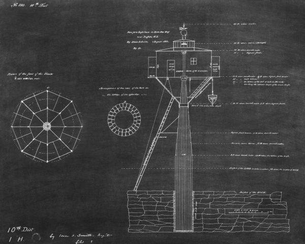 Horseshoe Reef Lighthouse Blueprint - Buffalo NY Lighthouse, Nautical Poster, Beach House Décor, New York Lighthouse Poster Print