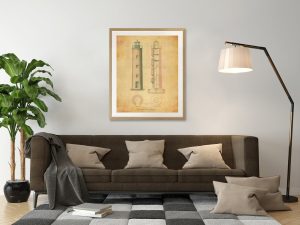 Tibbetts Point Light Blueprint – New York Lighthouse, Nautical Poster, Beach House Décor, Cape Vincent Lighthouse Poster Print