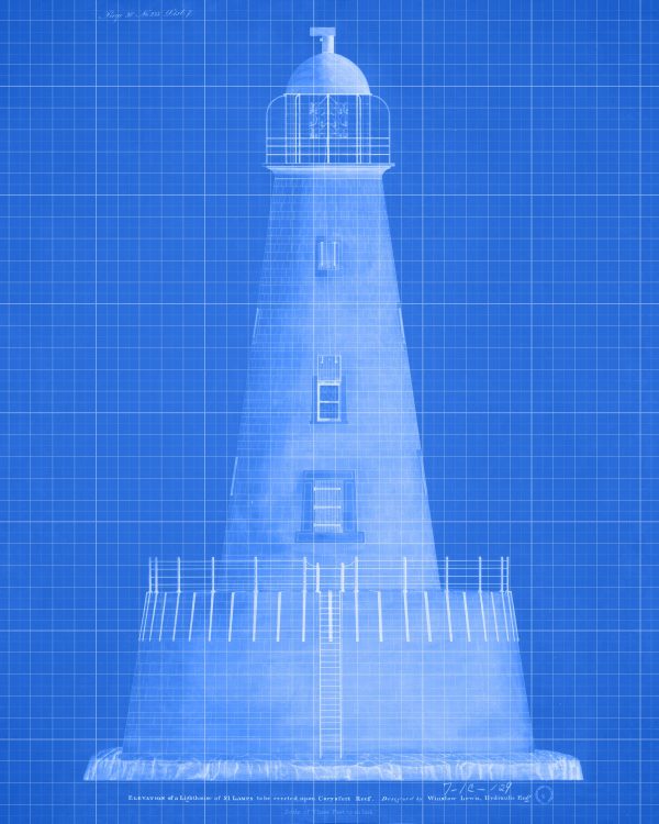 Carysfort Reef Light Blueprint Drawing - Florida Lighthouse, Nautical Poster, Beach House Décor, Key Largo Lighthouse Poster Print