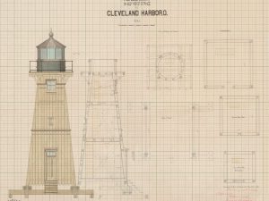 Cleveland Harbor West Pierhead Lighthouse Blueprint – Lighthouse Drawing, Nautical Poster, Beach House Décor, Ohio Lighthouse Poster Print