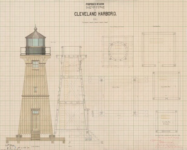 Cleveland Harbor West Pierhead Lighthouse Blueprint - Lighthouse Drawing, Nautical Poster, Beach House Décor, Ohio Lighthouse Poster Print