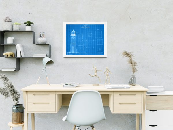 Cleveland Harbor West Pierhead Lighthouse Blueprint - Lighthouse Drawing, Nautical Poster, Beach House Décor, Ohio Lighthouse Poster Print