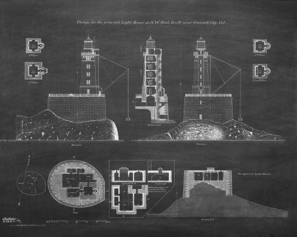 Seal Rock St. George Reef Lighthouse Blueprint - Lighthouse Drawing, Nautical Poster, Beach House Décor, California Lighthouse Poster Print