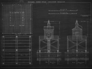 Mobile Ship Channel Beacon Blueprint – Lighthouse Print, Maritime Poster, Beach House Decor, Lighthouse Poster, Alaska Lighthouse, Nautical