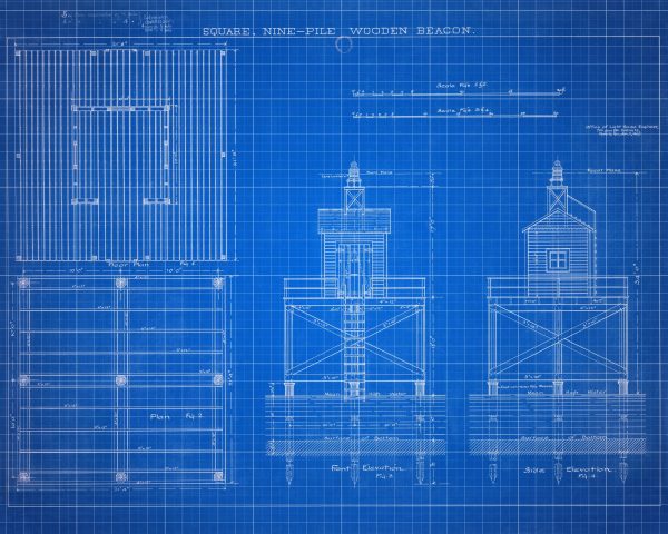 Mobile Ship Channel Beacon Blueprint - Lighthouse Print, Maritime Poster, Beach House Decor, Lighthouse Poster, Alaska Lighthouse, Nautical