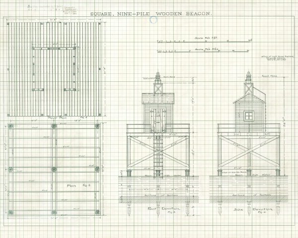 Mobile Ship Channel Beacon Blueprint - Lighthouse Print, Maritime Poster, Beach House Decor, Lighthouse Poster, Alaska Lighthouse, Nautical