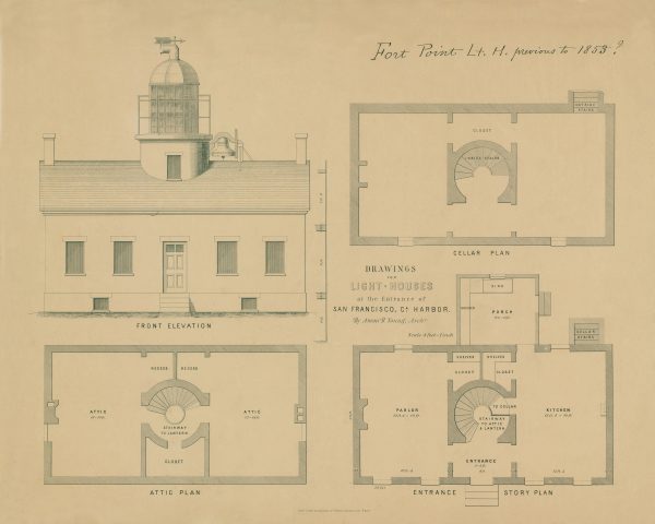 Fort Point Lighthouse Blueprint - California Lighthouse, Maritime Poster, Beach House Décor, Lighthouse Poster, Nautical Print