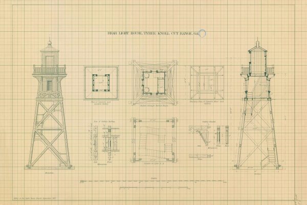 Tybee Knoll Cut Range Rear Lighthouse Blueprint - Georgia Lighthouse, Lighthouse Print, Maritime Poster, Beach House Decor, Lighthouse Print