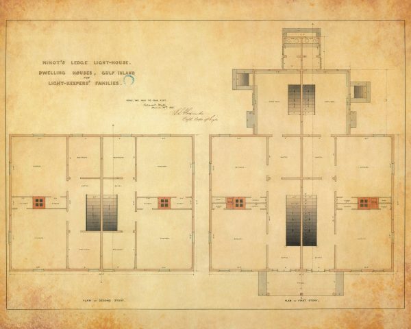 Minot's Ledge Dwelling Plan Drawing - Massachusetts Lighthouse, Lighthouse Print, Maritime Poster, Beach House Décor, Architect Gift