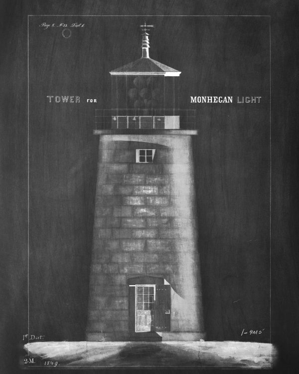 Monhegan Island Lighthouse Blueprint - Maine Lighthouse, Nautical Poster, Beach House Décor, Maritime Poster Print, Historical Print