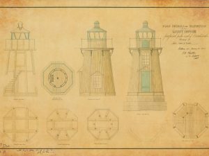 Portland Breakwater Lighthouse Blueprint – Maine Lighthouse, Lighthouse Print, Bug Light Poster, Beach House Décor, Nautical Poster Print,