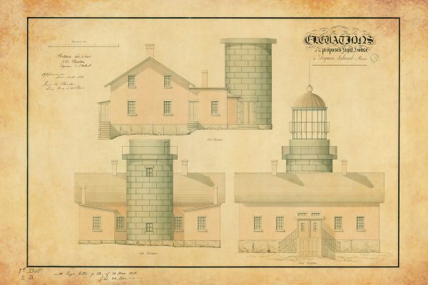 Seguin Island Lighthouse Blueprint - Maine Lighthouse, Lighthouse Print, Maritime Poster, Beach House Décor, Nautical Poster Print