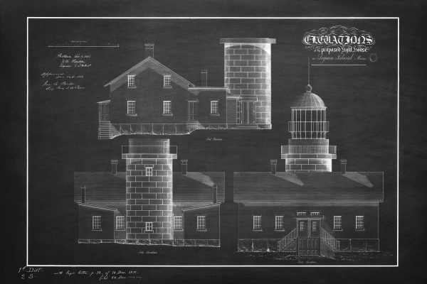 Seguin Island Lighthouse Blueprint - Maine Lighthouse, Lighthouse Print, Maritime Poster, Beach House Décor, Nautical Poster Print