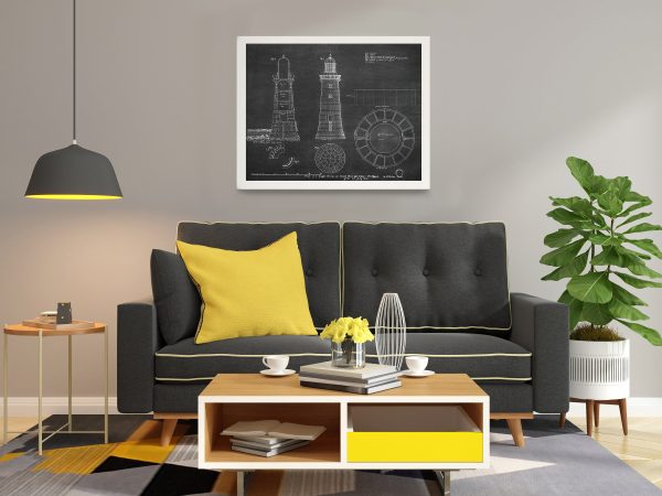 Waugoshance Lighthouse Drawing Blueprint - Lighthouse Print, Nautical Poster, Beach House Décor, Lighthouse Poster, Michigan Light Station