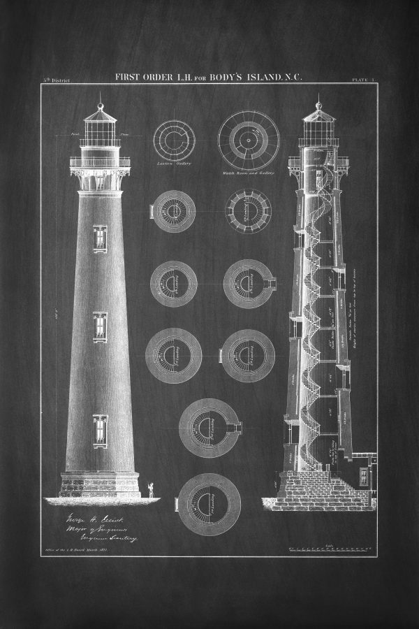 Bodie Island Lighthouse Plan Drawing - North Carolina Lighthouse, Pier Lighthouse, Lighthouse Print, Beach House Décor, Nautical Décor Print