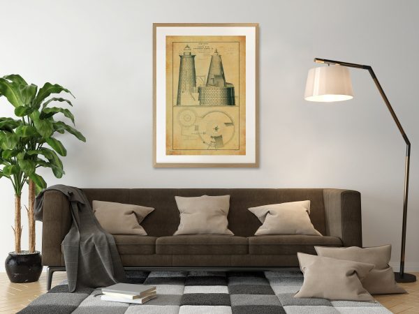 Whales Back Lighthouse Drawing Design - New Hampshire Lighthouse, Lighthouse Print, Maritime Poster, Beach House Decor, Portsmouth