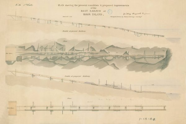 Boon Island Boat Railway Sketch of Present and Proposed Improvements Drawing - Maine Lighthouse Print, Beach House Décor, Nautical Poster