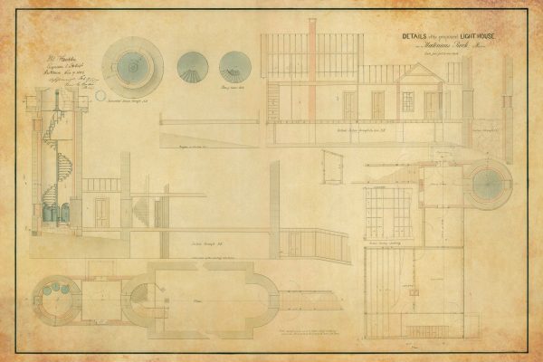 Matinicus Rock Lighthouse Details Drawing Blueprint - Maine Lighthouse, Lighthouse Print, Maritime Poster, Lighthouse Poster, Nautical Décor