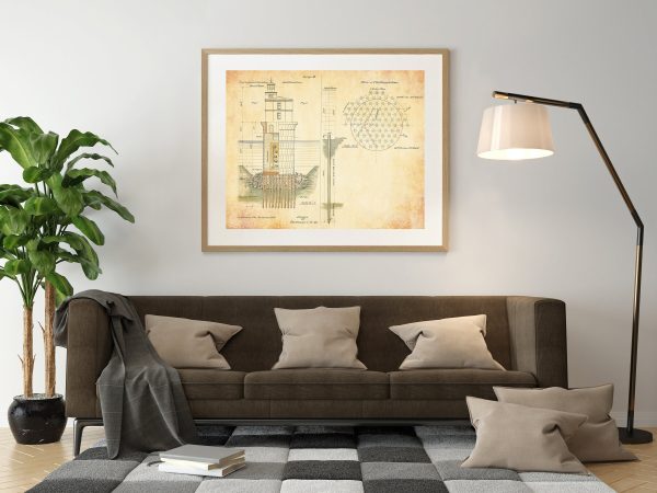 Baltimore Lighthouse Section Elevation Blueprint - Maryland Lighthouse, Lighthouse Poster Print, Beach House Décor, Nautical Décor Print