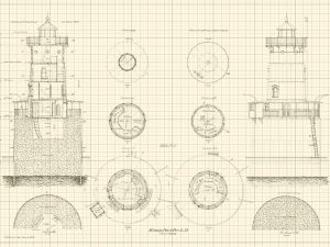 Bloody Point Bar Lighthouse Blueprint – Maryland Lighthouse, Lighthouse Print, Maritime Poster, Beach House Décor, Nautical Poster Print