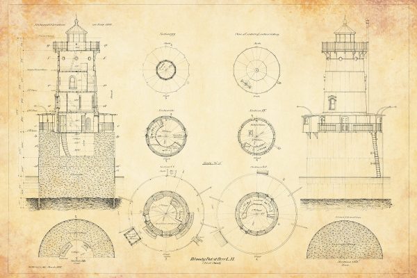 Bloody Point Bar Lighthouse Blueprint - Maryland Lighthouse, Lighthouse Print, Maritime Poster, Beach House Décor, Nautical Poster Print