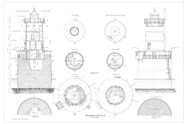 Bloody Point Bar Lighthouse Blueprint - Maryland Lighthouse, Lighthouse Print, Maritime Poster, Beach House Décor, Nautical Poster Print