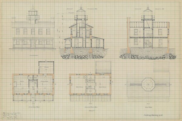 Fishing Battery Lighthouse Blueprint - Maryland Lighthouse, Lighthouse Print, Maritime Poster, Beach House Décor, Nautical Poster Print