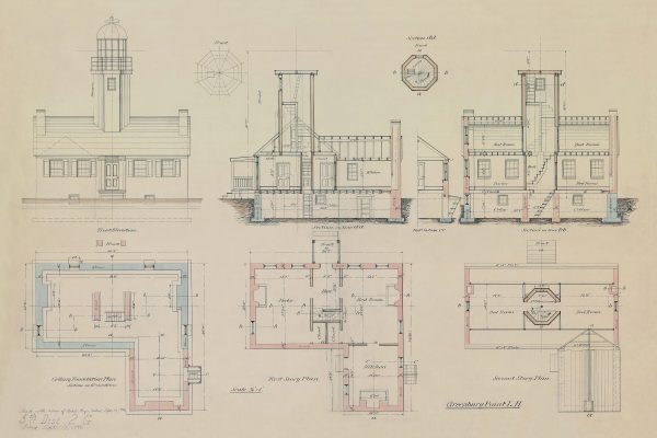 Greenbury Point Lighthouse Blueprint - Maryland Lighthouse, Lighthouse Print, Maritime Poster, Beach House Décor, Nautical Poster Print