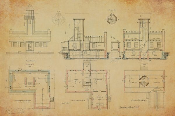 Greenbury Point Lighthouse Blueprint - Maryland Lighthouse, Lighthouse Print, Maritime Poster, Beach House Décor, Nautical Poster Print