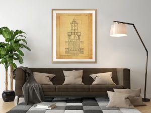 Hooper Island Lighthouse Blueprint – Maryland Lighthouse, Lighthouse Poster Print, Maritime Poster, Beach House Décor, Nautical Decor Print