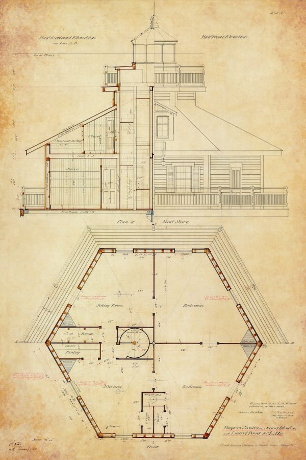 Hooper Strait Lighthouse Blueprint - Maryland Lighthouse, Lighthouse Print, Maritime Poster, Beach House Décor, Nautical Poster Print