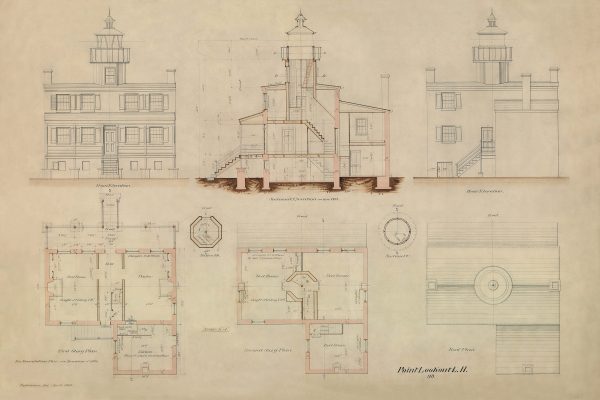 Point Lookout Lighthouse Blueprint - Maryland Lighthouse, Lighthouse Print, Maritime Poster, Beach House Décor, Nautical Poster Print