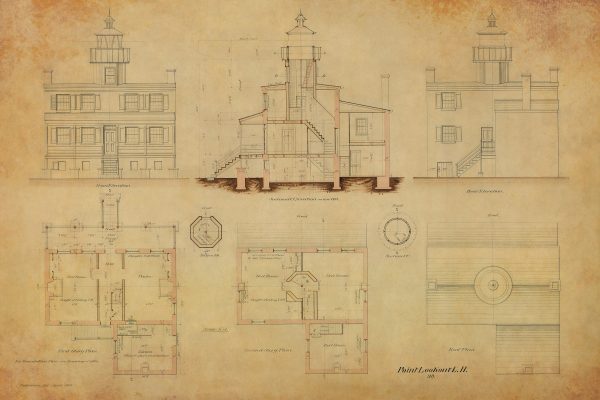 Point Lookout Lighthouse Blueprint - Maryland Lighthouse, Lighthouse Print, Maritime Poster, Beach House Décor, Nautical Poster Print