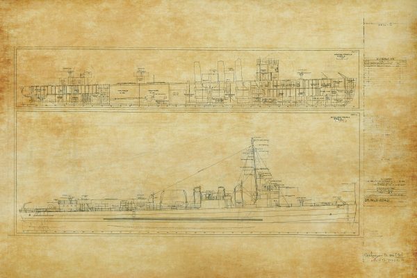 USS Elliot Blueprint - Ship Drawing, Navy Ship Blueprint, Battleship Blueprint, Old Ship Blueprint, Navy Ship Poster, Warship Blueprint