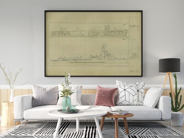 USS Elliot Blueprint - Ship Drawing, Navy Ship Blueprint, Battleship Blueprint, Old Ship Blueprint, Navy Ship Poster, Warship Blueprint