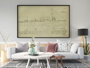 USS Goldsborough Blueprint Drawing – Navy Ship Blueprint, Battleship Blueprint, Old Ship Blueprint, Navy Ship Poster, Warship Blueprint