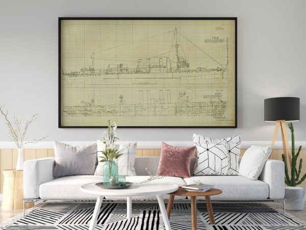 USS Goldsborough Blueprint Drawing - Navy Ship Blueprint, Battleship Blueprint, Old Ship Blueprint, Navy Ship Poster, Warship Blueprint