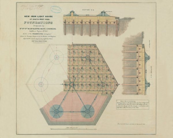 Southwest Pass Lighthouse Foundation Blueprint - Louisiana Lighthouse, Lighthouse Print Poster, Maritime Poster, Beach House Decor