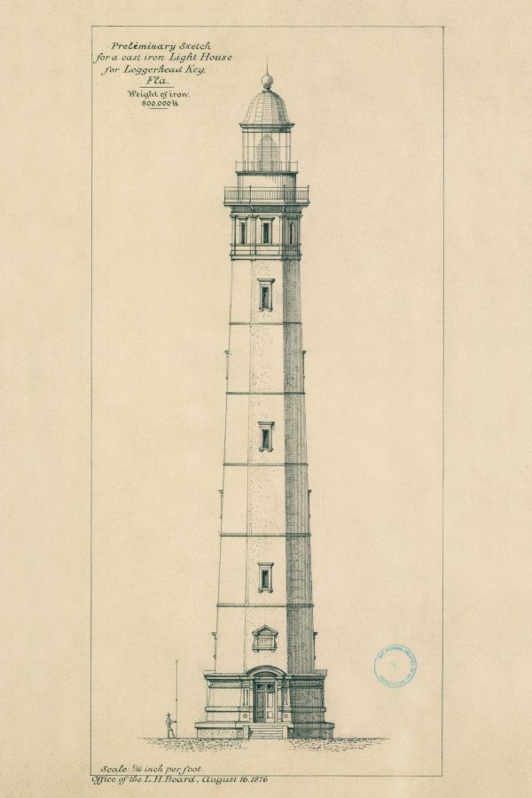 Dry Tortugas Lighthouse Blueprint - Florida Lighthouse, Loggerhead Key Lighthouse Print Poster, Maritime Poster, Beach House Decor