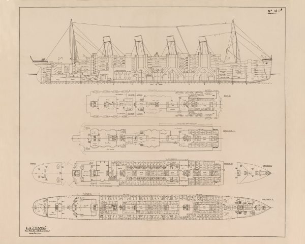 RMS Titanic Blueprint Drawing - Ship Blueprint, Ship Drawing, Titanic Drawing, Old Ship Blueprint, Ship Poster, Nautical Blueprint Décor