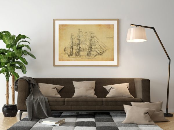 USS Constitution Sail Plan Drawing - Ship Blueprint, Ship Drawing, US Frigate Blueprint, Old Ship Blueprint Poster, Warship Blueprint