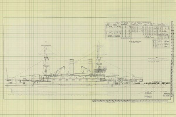 USS Kearsarge & Kentucky Outboard Profile Blueprint - Navy Ship Blueprint, Old Battleship Blueprint, Navy Ship Poster, Warship Blueprint