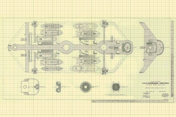 USS Kearsarge & Kentucky Bridges and Stowage Boats Blueprint - Old Battleship Blueprint, Navy Ship Blueprint Poster, Warship Blueprint