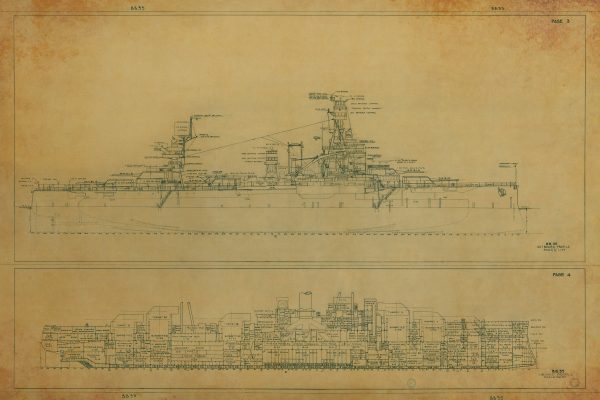 USS Texas Inboard and Outboard Profile Blueprint - Navy Ship Blueprint, Old Battleship Blueprint, Navy Ship Poster, Warship Blueprint