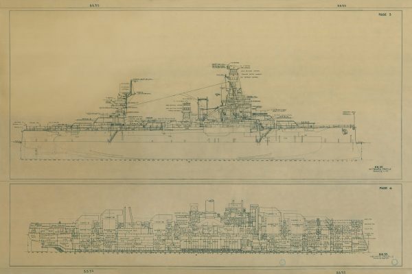 USS Texas Inboard and Outboard Profile Blueprint - Navy Ship Blueprint, Old Battleship Blueprint, Navy Ship Poster, Warship Blueprint