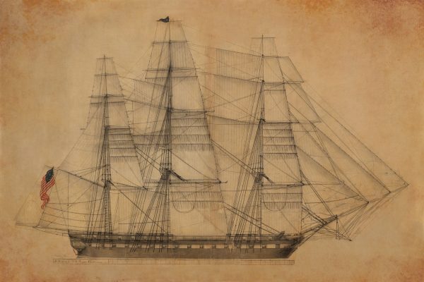 USS Constitution Frigate Drawing - Ship Blueprint, Ship Drawing, US Frigate Blueprint, Old Ship Blueprint Poster, Warship Blueprint