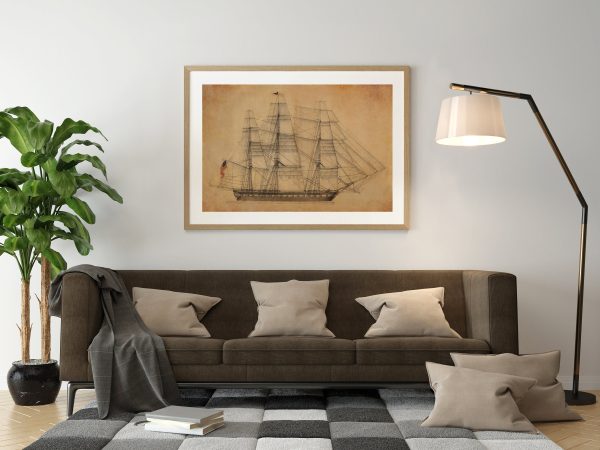 USS Constitution Frigate Drawing - Ship Blueprint, Ship Drawing, US Frigate Blueprint, Old Ship Blueprint Poster, Warship Blueprint