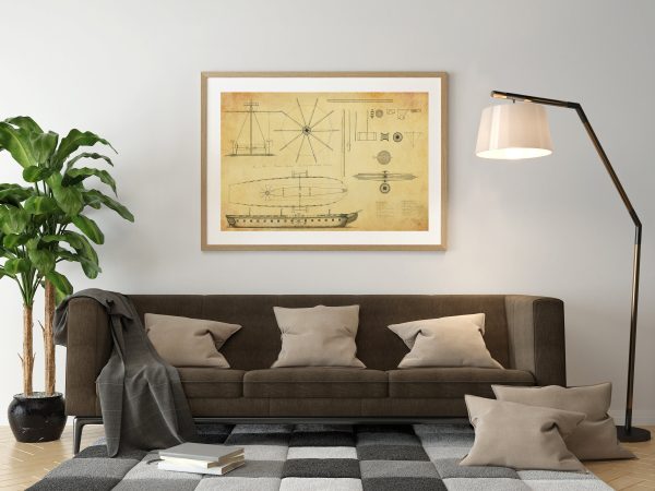 US Navy Ship Paddle Propulsion Plans - Ship Blueprint Drawing, Battleship Blueprint, Old Ship Blueprint Poster, Warship Poster